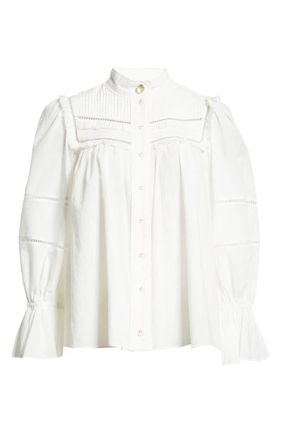 Shop Aje Recurrence Frill Balloon Sleeve Cotton Blouse In Ivory