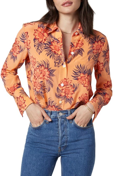 Shop Equipment Quinne Floral Long Sleeve Silk Blouse In Cantaloupe Multi