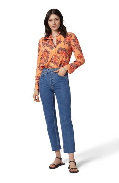 Shop Equipment Quinne Floral Long Sleeve Silk Blouse In Cantaloupe Multi