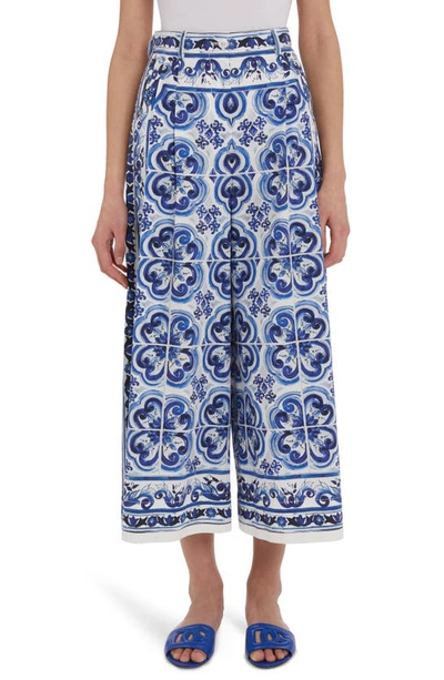 Shop Dolce & Gabbana Majolica Print Double Pleat Cotton Culottes In Ha3tn Tris Maioliche F.bco