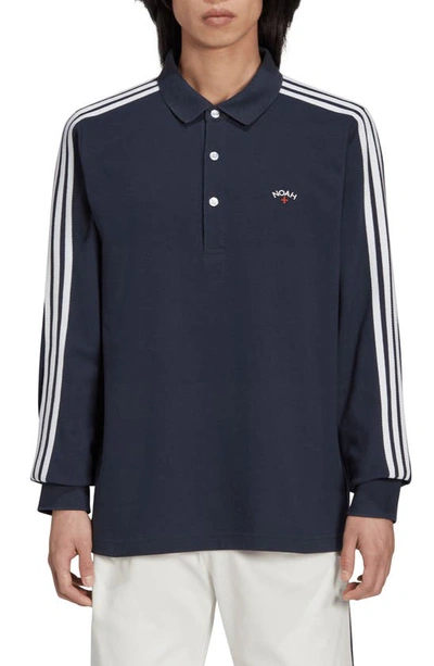 Shop Adidas X Noah Long Sleeve Cotton Piqué Polo In Navy