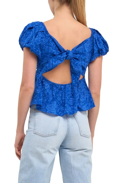 Endless Rose Floral Cutout Bow Tie Top In Blue