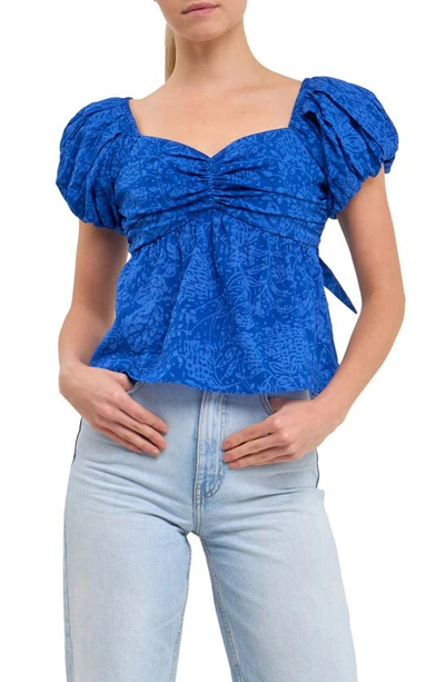 Endless Rose Floral Cutout Bow Tie Top In Blue
