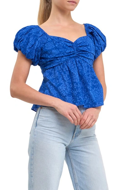 Endless Rose Floral Cutout Bow Tie Top In Blue