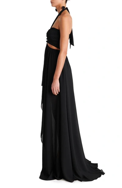 Shop Ronny Kobo Natasha Cutout Halter Gown In Black