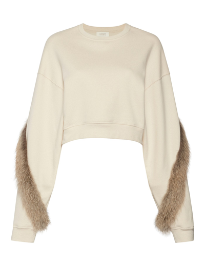Shop Lapointe Cotton Fox Fur Sweatshirt In Cream