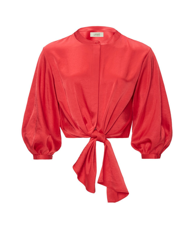 Shop Lapointe Crinkle Satin Tie Blouse In Raspberry