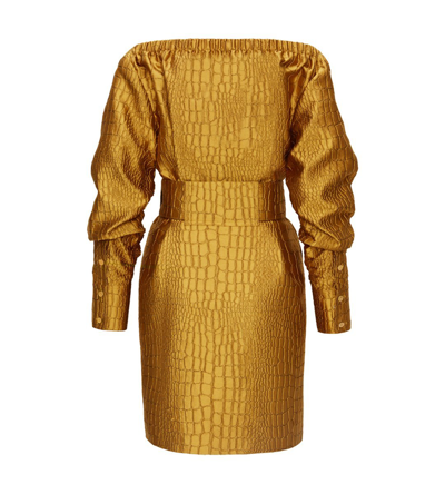 Shop Lapointe Croc Jacquard Dress In Gold