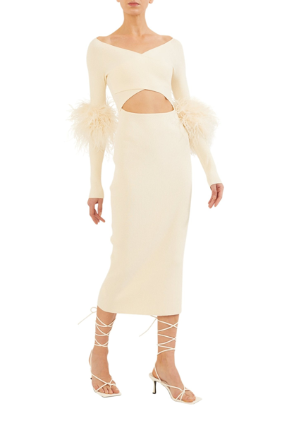 Shop Lapointe Crossover Dress With Feathers In Cream