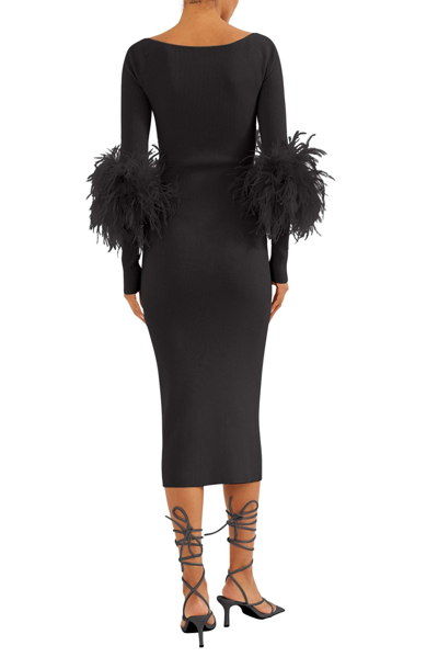 Shop Lapointe Crossover Dress With Feathers In Black