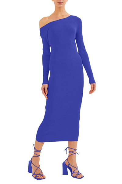 Shop Lapointe One Shoulder Midi Dress In Indigo