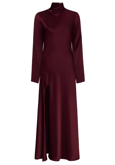 Shop Lapointe Satin Bias Dress With Slit In Mulberry