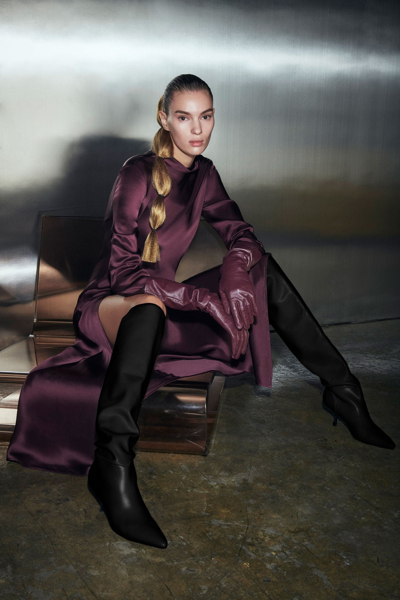 Shop Lapointe Satin Bias Dress With Slit In Mulberry