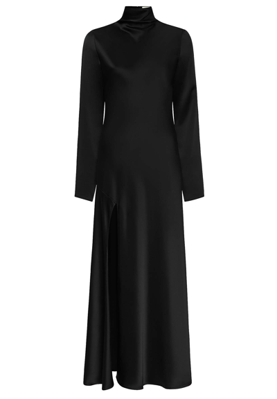 Shop Lapointe Satin Bias Dress With Slit In Black