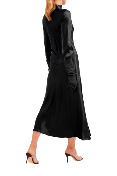 Shop Lapointe Satin Bias Dress With Slit In Black
