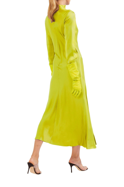 Shop Lapointe Satin Bias Dress With Slit In Chartreuse