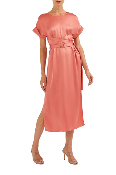 Shop Lapointe Satin Harness Midi Dress In Terracotta