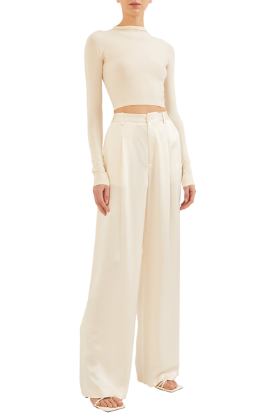 Lapointe Satin Relaxed Pleated Pant In Cream