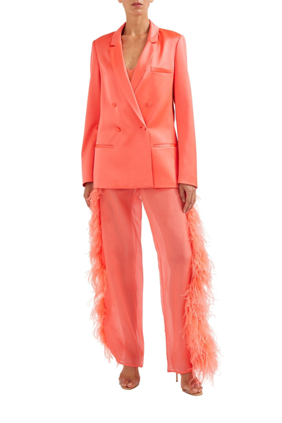 Shop Lapointe Silk Double Breasted Blazer In Hot Coral