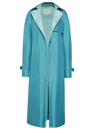 Shop Lapointe Silk Twill Trench Coat In Cerulean