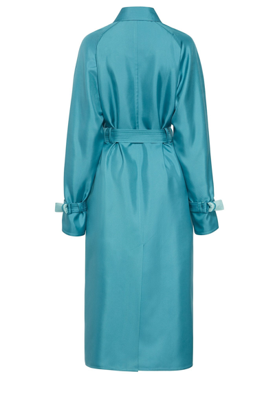 Shop Lapointe Silk Twill Trench Coat In Cerulean