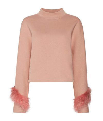 Shop Lapointe Sweatshirt With Fur In Blush