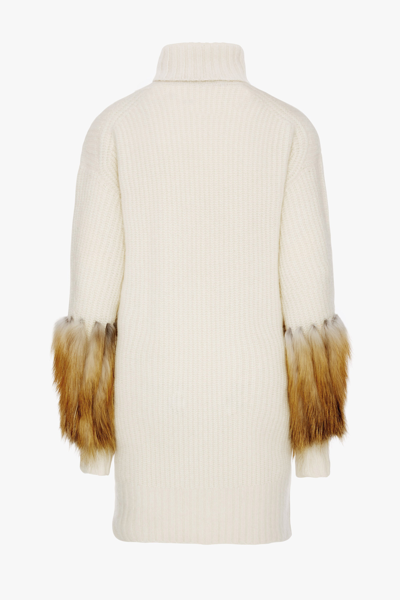 Shop Lapointe Turtleneck Dress With Fox Fur In Ivory
