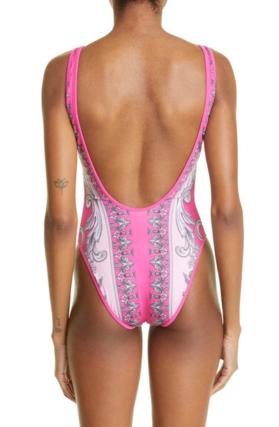 Shop Versace Baroque Print One-piece Swimsuit In Fuchsia English Rose