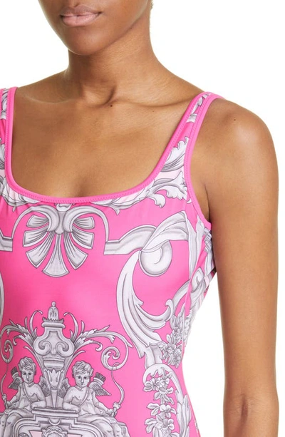 Shop Versace Baroque Print One-piece Swimsuit In Fuchsia English Rose