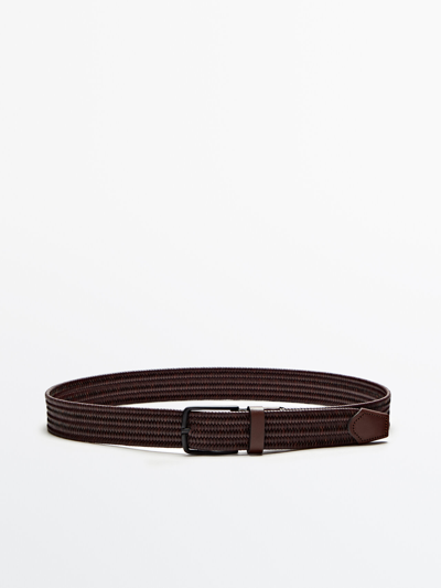 Shop Massimo Dutti Braided Elastic Leather Belt In Brown