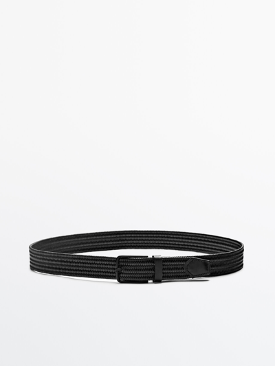 Shop Massimo Dutti Braided Elastic Leather Belt In Black
