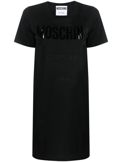 Shop Moschino Logo Print T-shirt Dress In Black