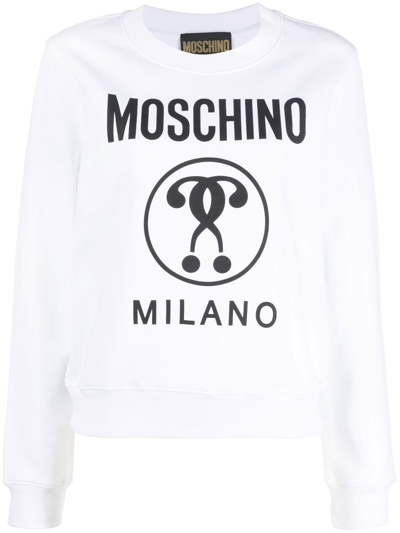 Shop Moschino Cotton Sweatshirt With Logo Print In White