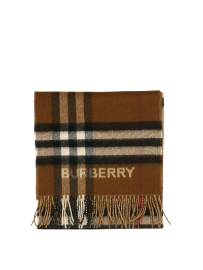 Contrast Check Cashmere Scarf in Archive Beige/birch Brown