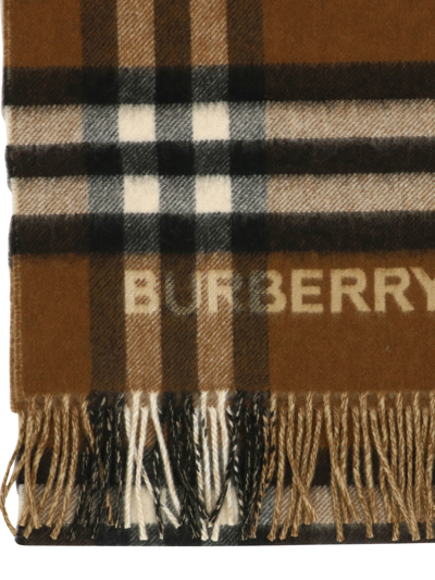 Burberry Check-pattern Cashmere-blend Scarf In Brown