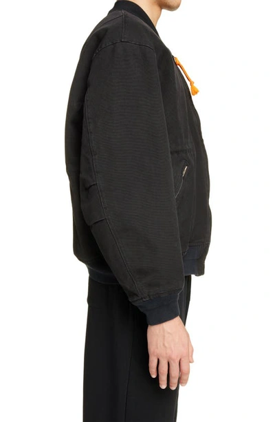 Shop Acne Studios Face Patch Denim Bomber Jacket In Black