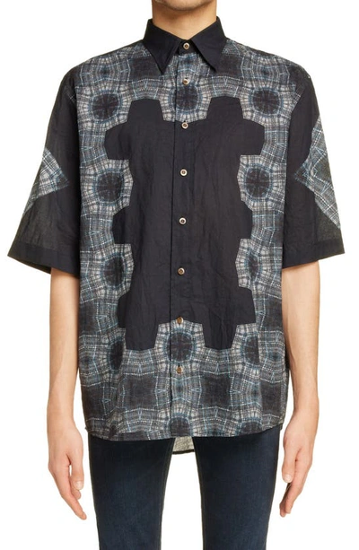 Shop Acne Studios Kaleidoscope Print Short Sleeve Button-up Shirt In Blue