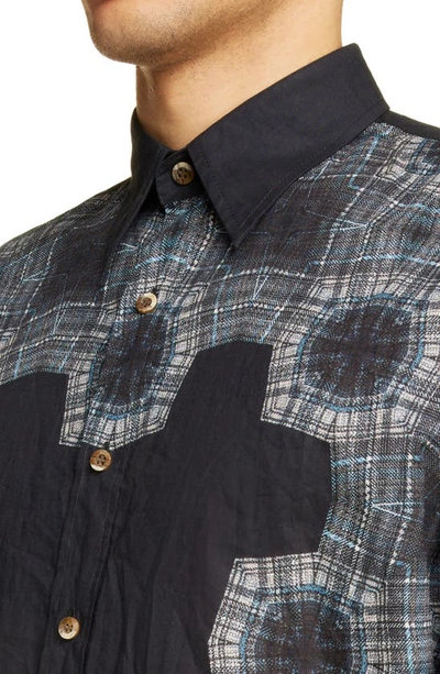 Shop Acne Studios Kaleidoscope Print Short Sleeve Button-up Shirt In Blue