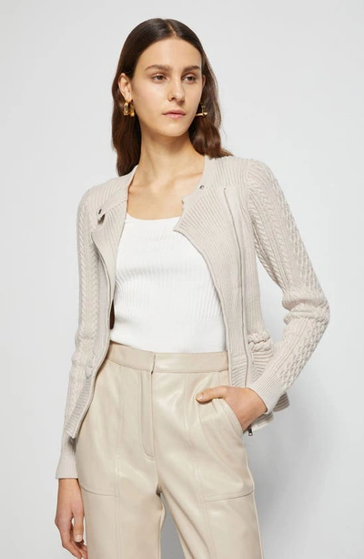 Simkhai Andi Fisherman Knit Peplum Jacket In Stone