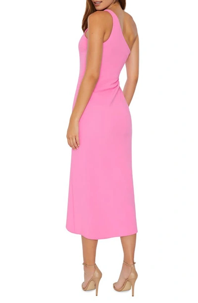 Shop Likely Merilou Twist Front One-shoulder Midi Dress In Pink Sugar