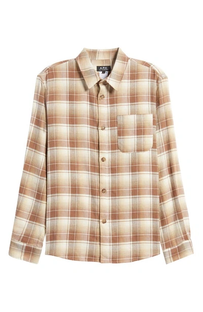 Shop Apc Trek Plaid Cotton & Linen Button-up Shirt In Marron