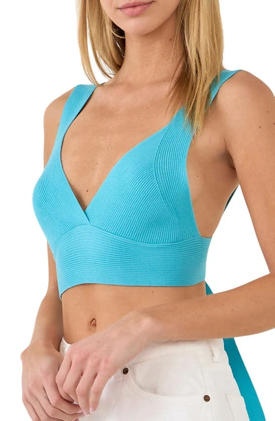 Endless Rose Tie Back Rib Bra Top In Aqua