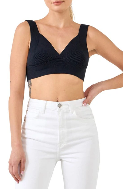 Endless Rose Tie Back Rib Bra Top In Black