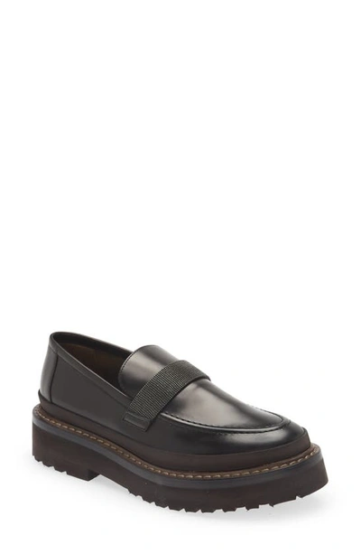 Shop Brunello Cucinelli Monili Strap Leather Loafer In Black