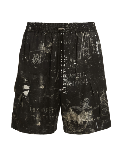 Shop Amiri Army Stencil Bermuda Shorts In Black