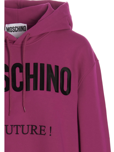 Shop Moschino Logo Hoodie In Fuchsia