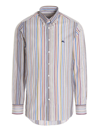 Shop Etro Logo Striped Shirt In Multicolor