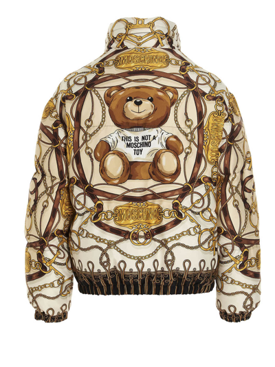 Shop Moschino Teddy Bear Puffer Jacket In Multicolor