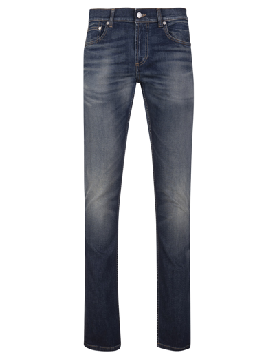 Shop Alexander Mcqueen Man Mcqueen Graffiti Jeans In Medium Blue Denim In Blue Washed