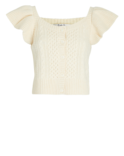 Shop Sea Calliope Cable Knit Flutter Sleeve Top In Beige